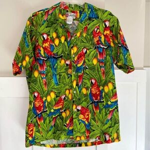 Vintage Hilo Hattie Vintage Hawaiian Shirt Tropical Parakeets Mens Medium